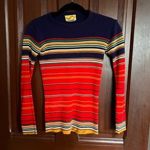 70s / 80s sporty striped long sleeve acrylic pullover top